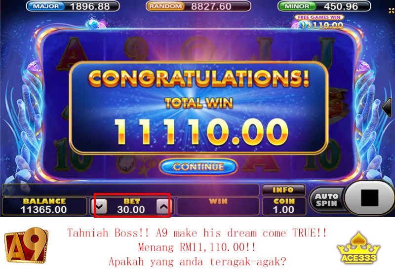 A9today | A9play Casino betting jackpot winner | Menang besar | Win RM11110 with RM30